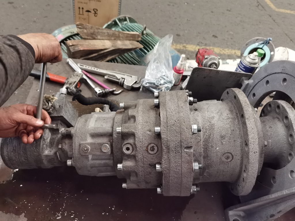 Reduction gearbox being overhauled in the workshop